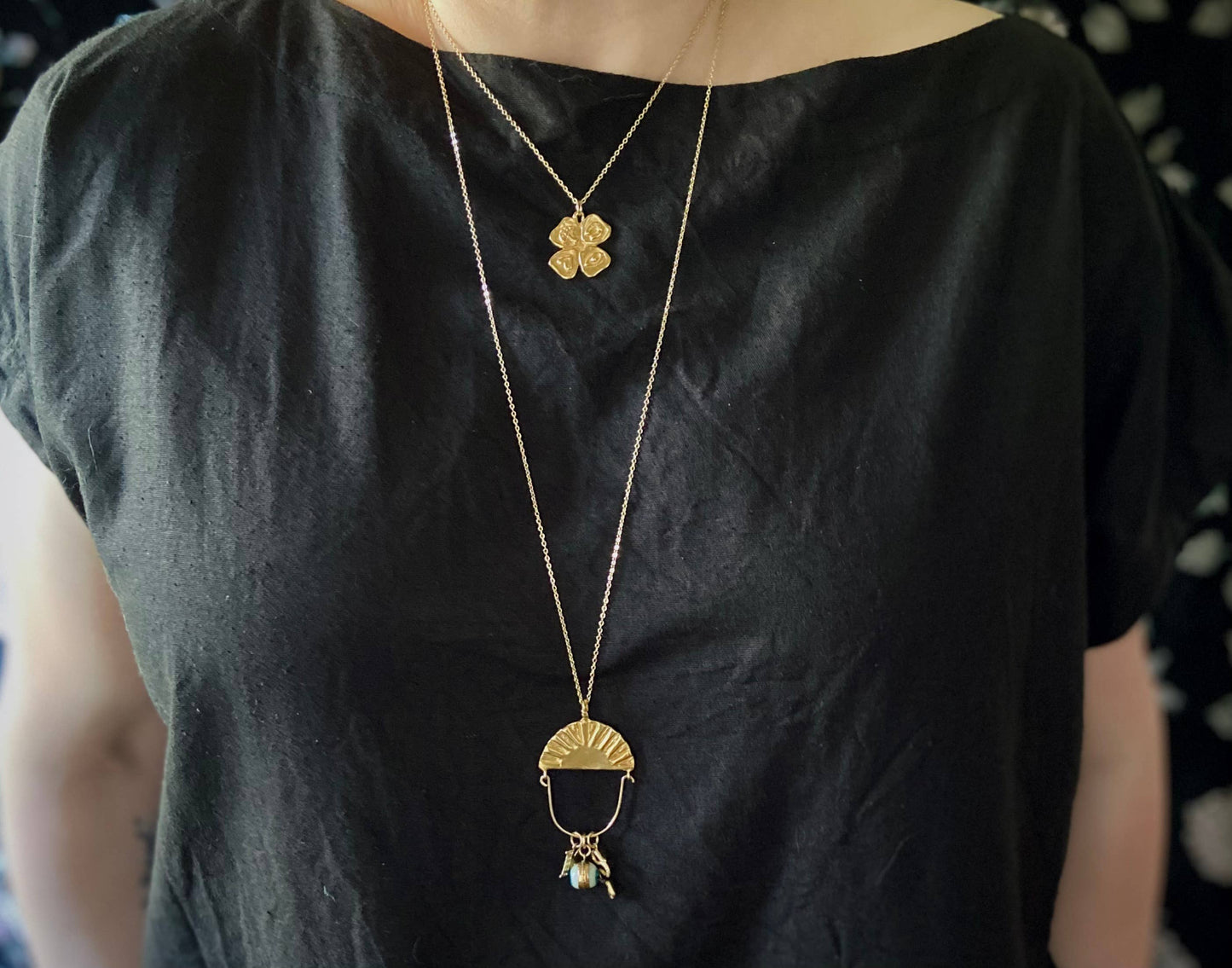 Brass Night & Day Charm Holder Necklace