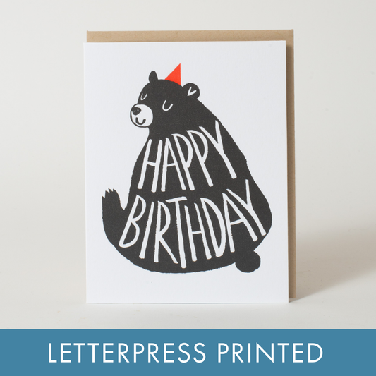 Black Bear Birthday Letterpress Greeting Card by Fugu Fugu