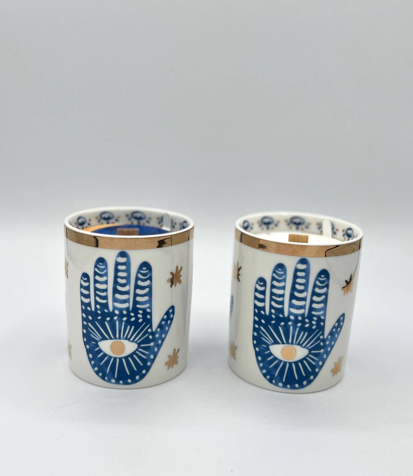 Ceramic Hamsa Candle: Hinoki & Sandalwood
