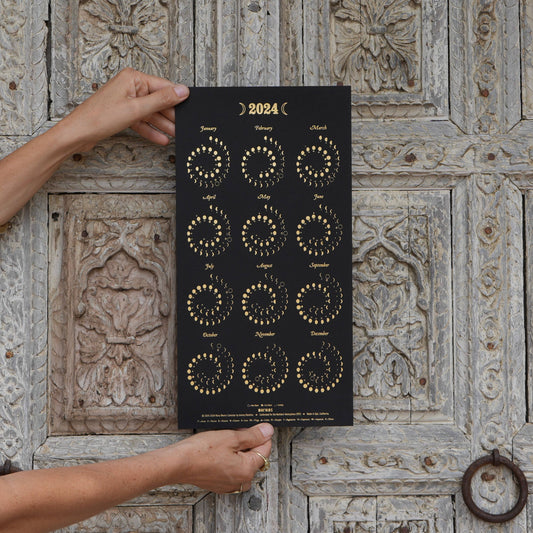 2024 Moon Calendar - Gold Foil on Black SMALL